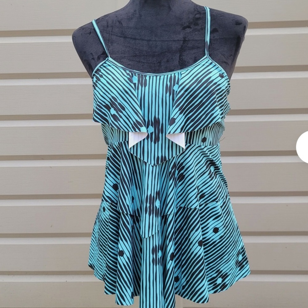 Womens Green Black Layered Ruffle Tankini Swim Top Plus Size 3XL